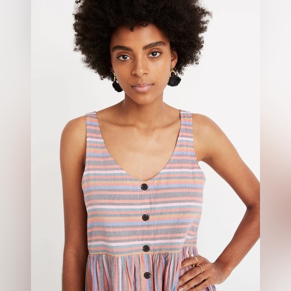 Madewell Scoopneck Tank Dress in Rainbow Stripe Size XS - Picture 2 of 16